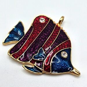 VINTAGE Colorful Sparkle Enamel Large Tropical Fish Pendant Rhinestone Accents